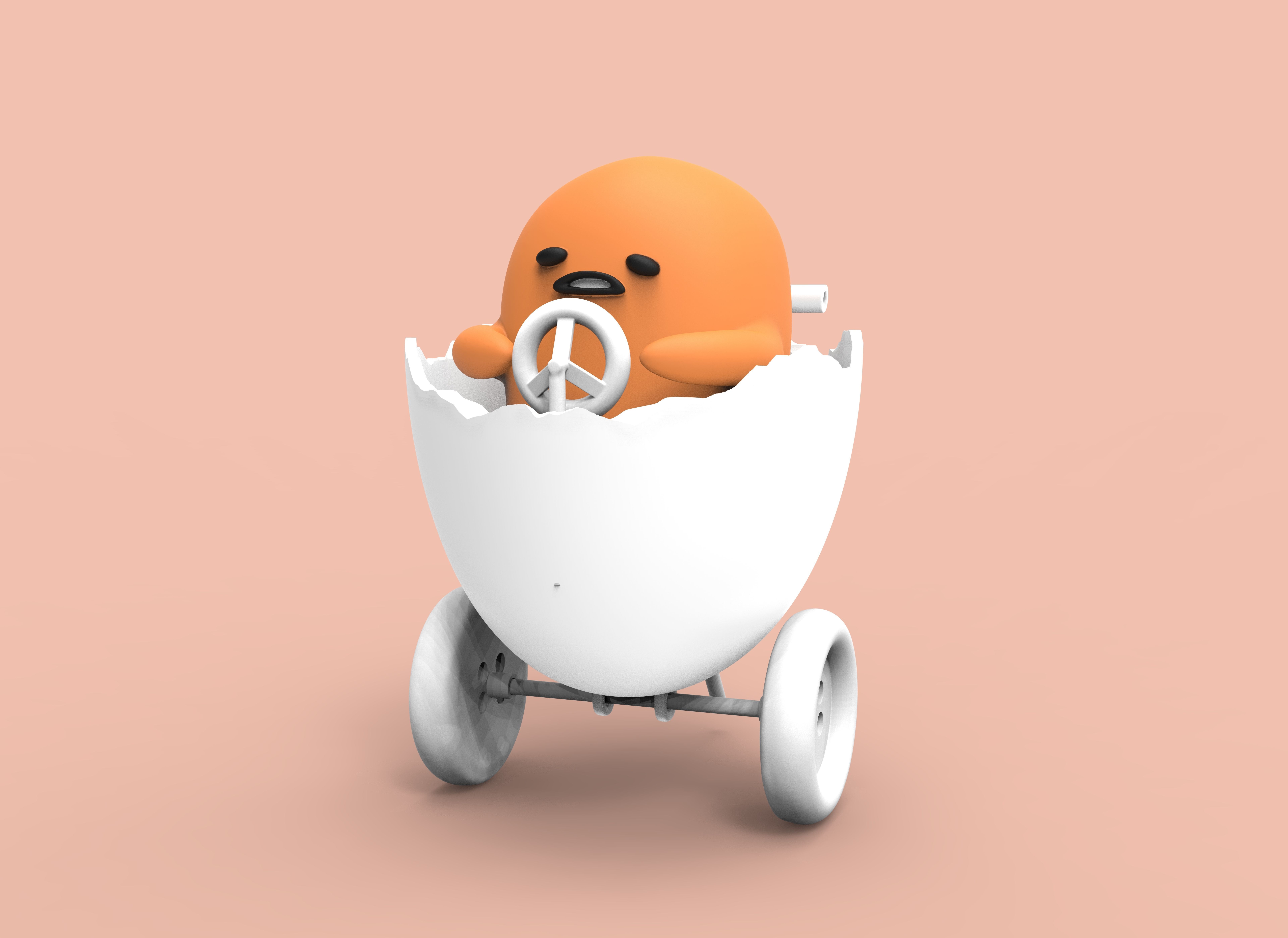 GUDETAMA AND CAR - GUDETAMA MAS CARRITO  3D print model_7