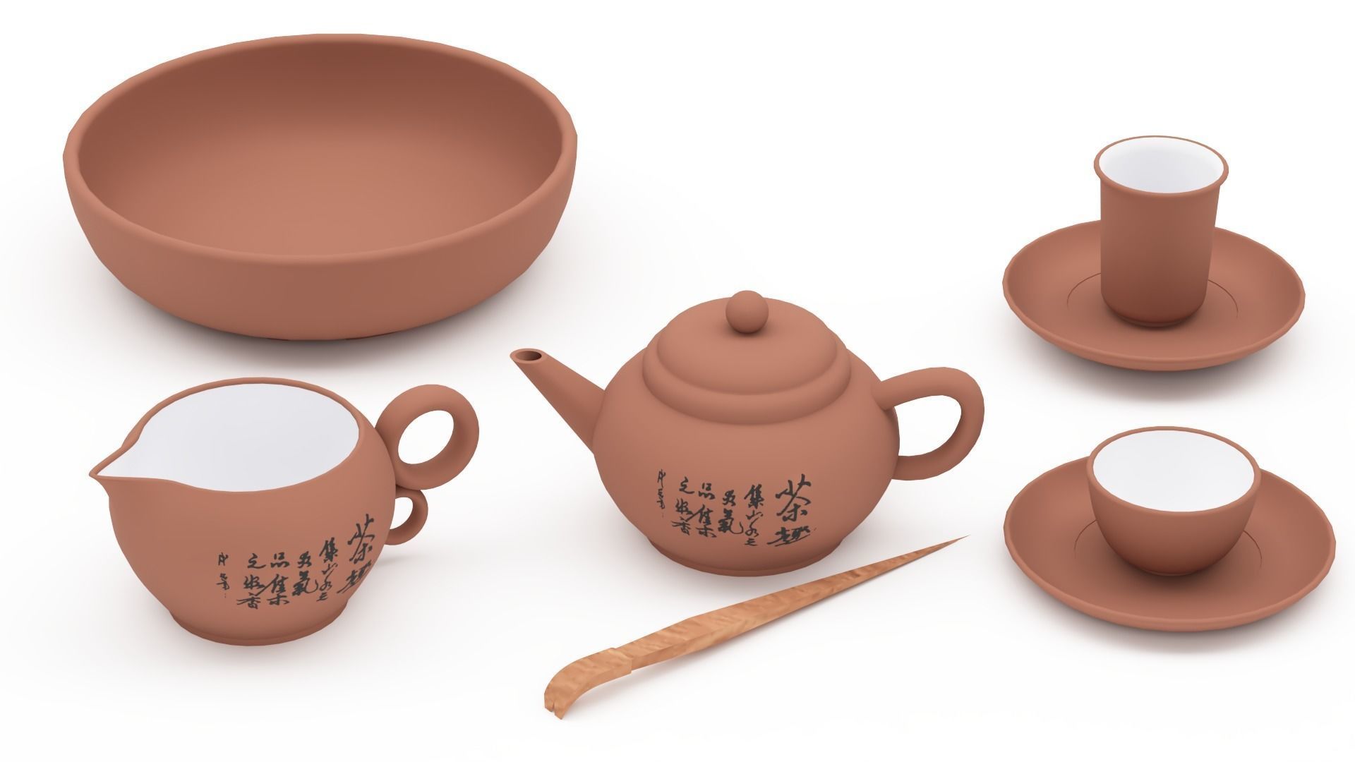 Asian tea sets and coffee cups 3D Model Collection_6