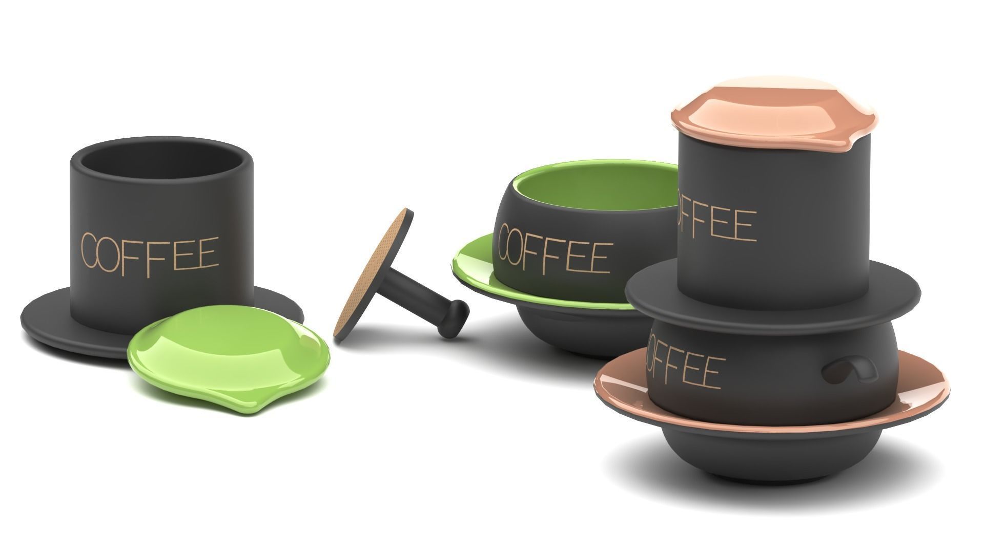Asian tea sets and coffee cups 3D Model Collection_10