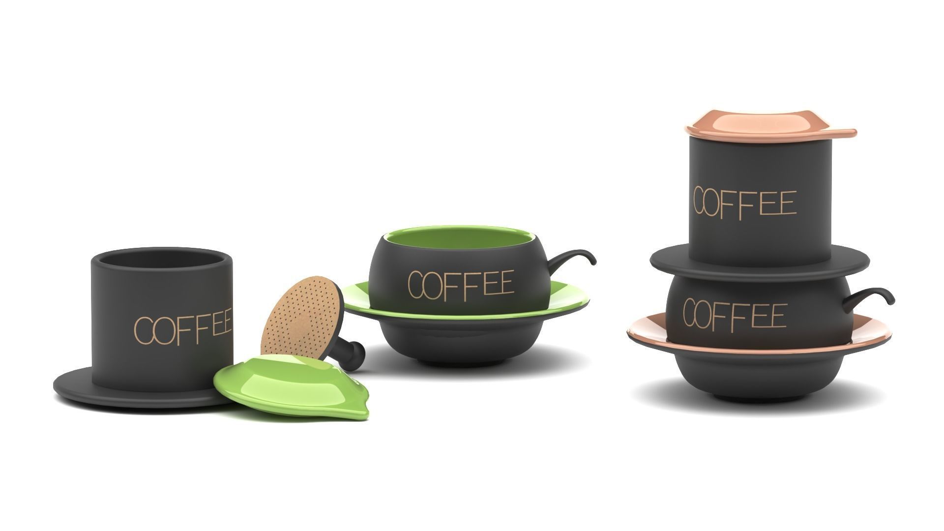 Asian tea sets and coffee cups 3D Model Collection_11