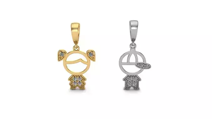 Boy and Girl Mom Pendant with Diamonds