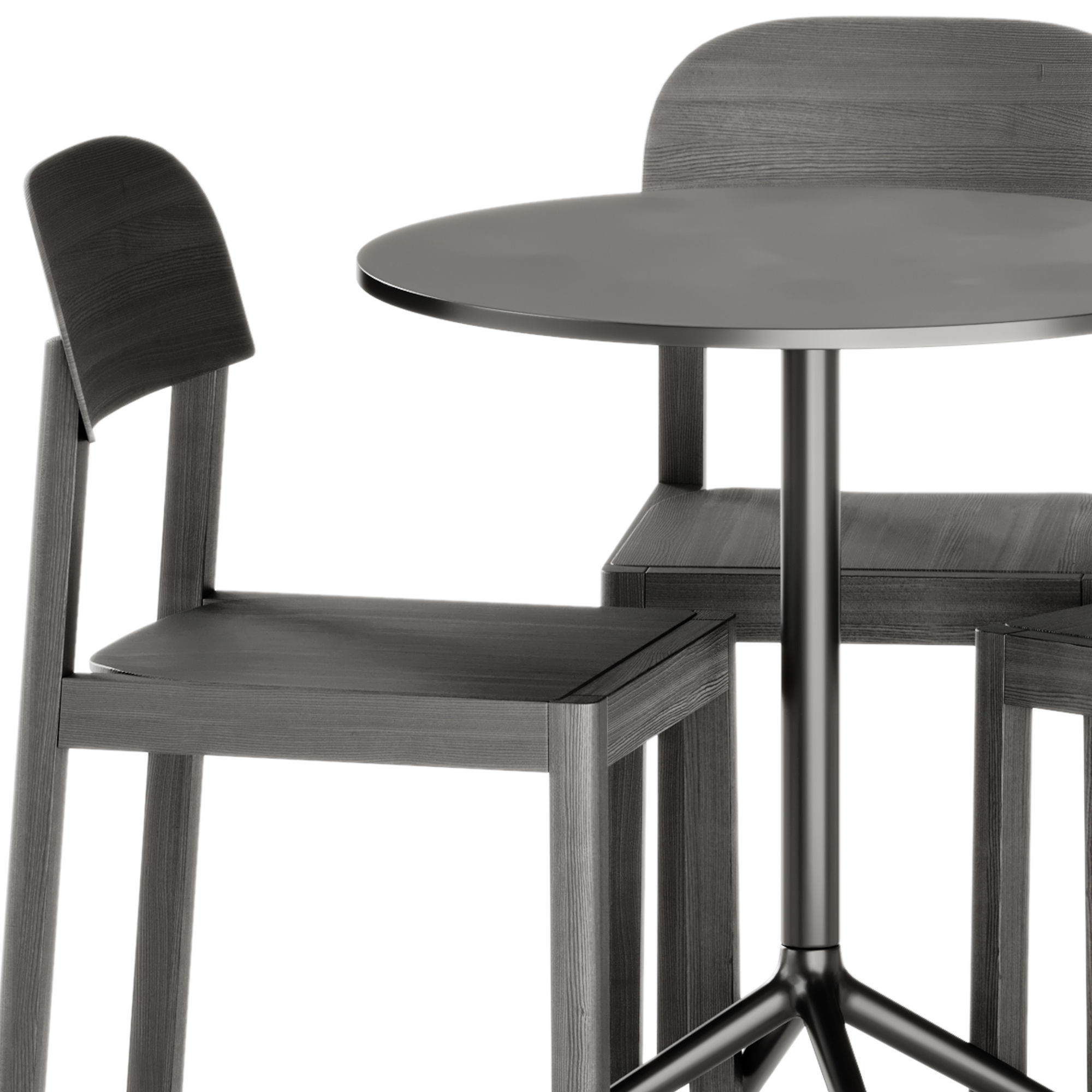 Wooden Workshop Chair and Still Cafe Table Round 65 by Muuto 3D model_3