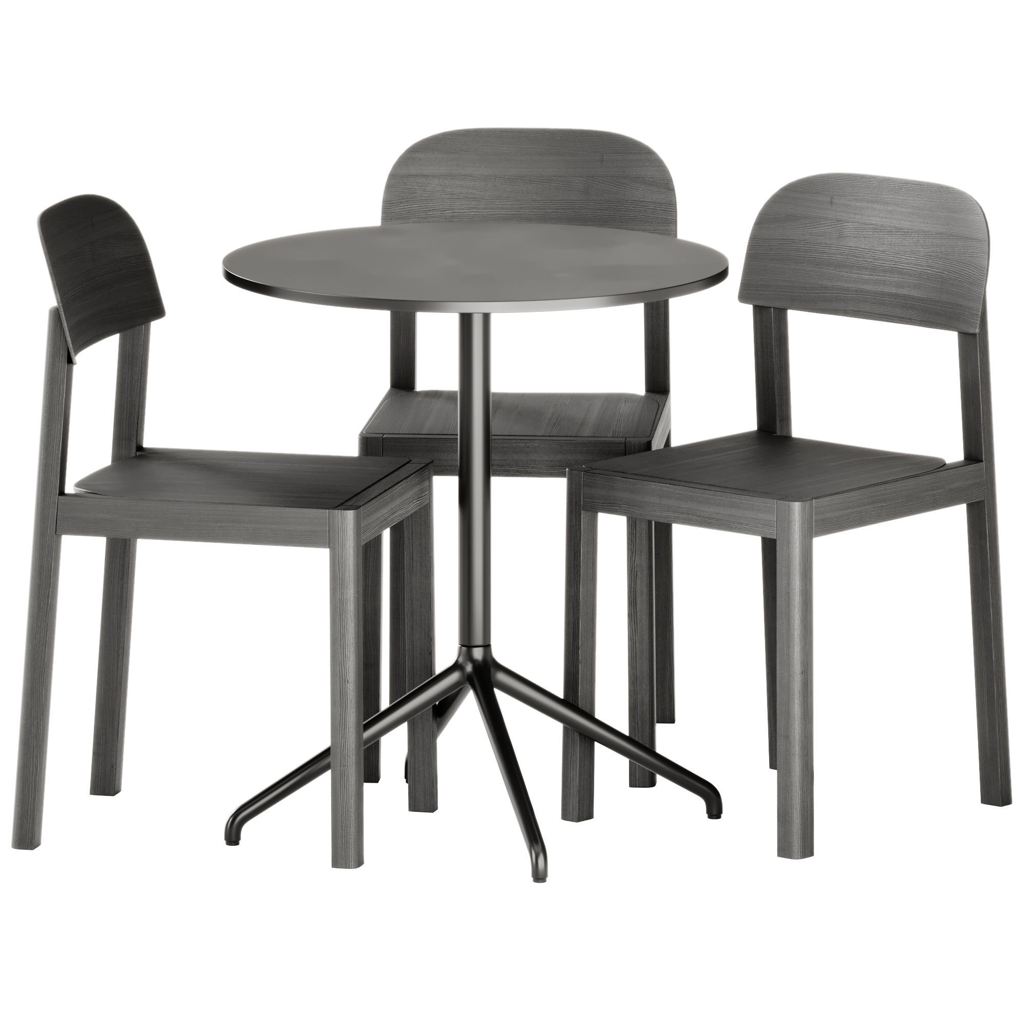 Wooden Workshop Chair and Still Cafe Table Round 65 by Muuto 3D model_1