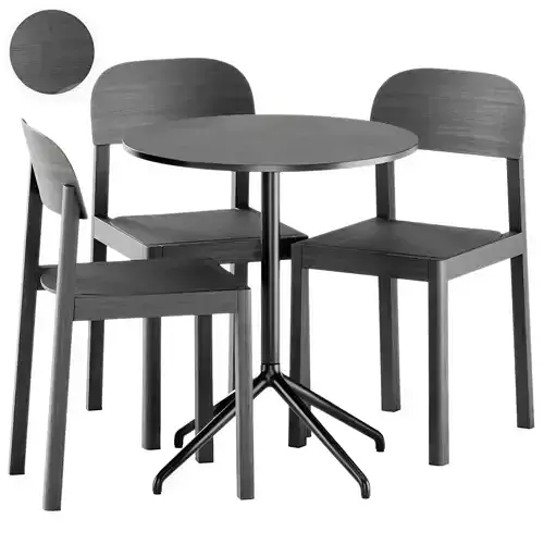 Wooden Workshop Chair and Still Cafe Table Round 65 by Muuto