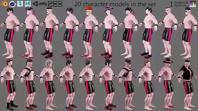 Cartoon characters street fighter Low-poly 3D model