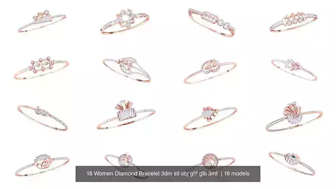 18 Women Diamond Bracelet 3dm stl obj gltf glb 3mf 