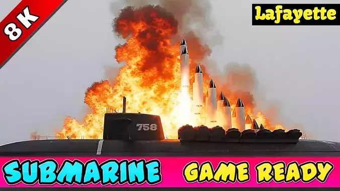 Submarine Lafayette-Class - GAME READY Low-poly 3D model