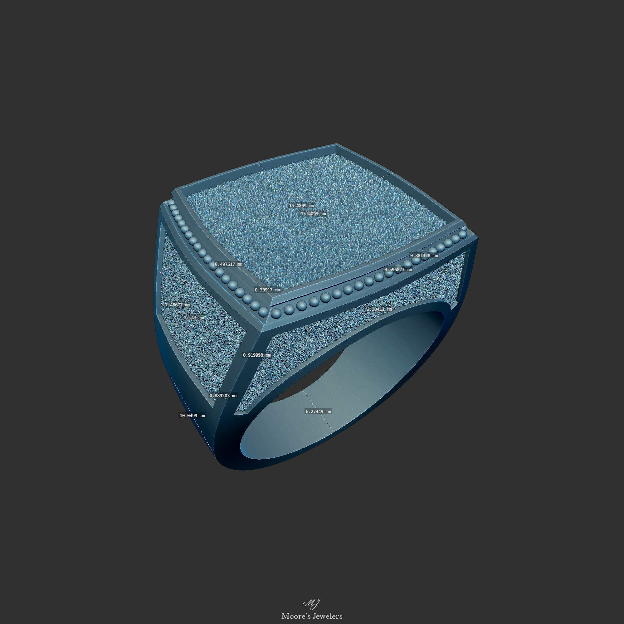 Textured Signet or Class Ring Shank 3d Model STL FIle Only 3D print model_8