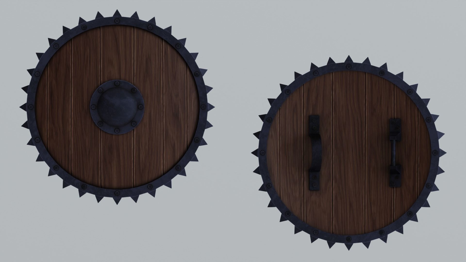 Medieval round wooden shield Low-poly 3D model_10