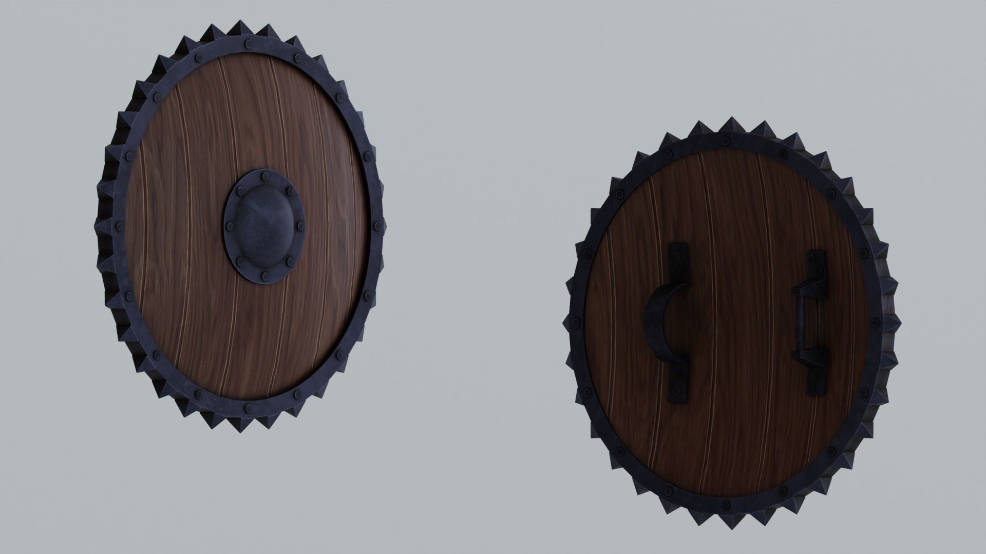 Medieval round wooden shield Low-poly 3D model_11