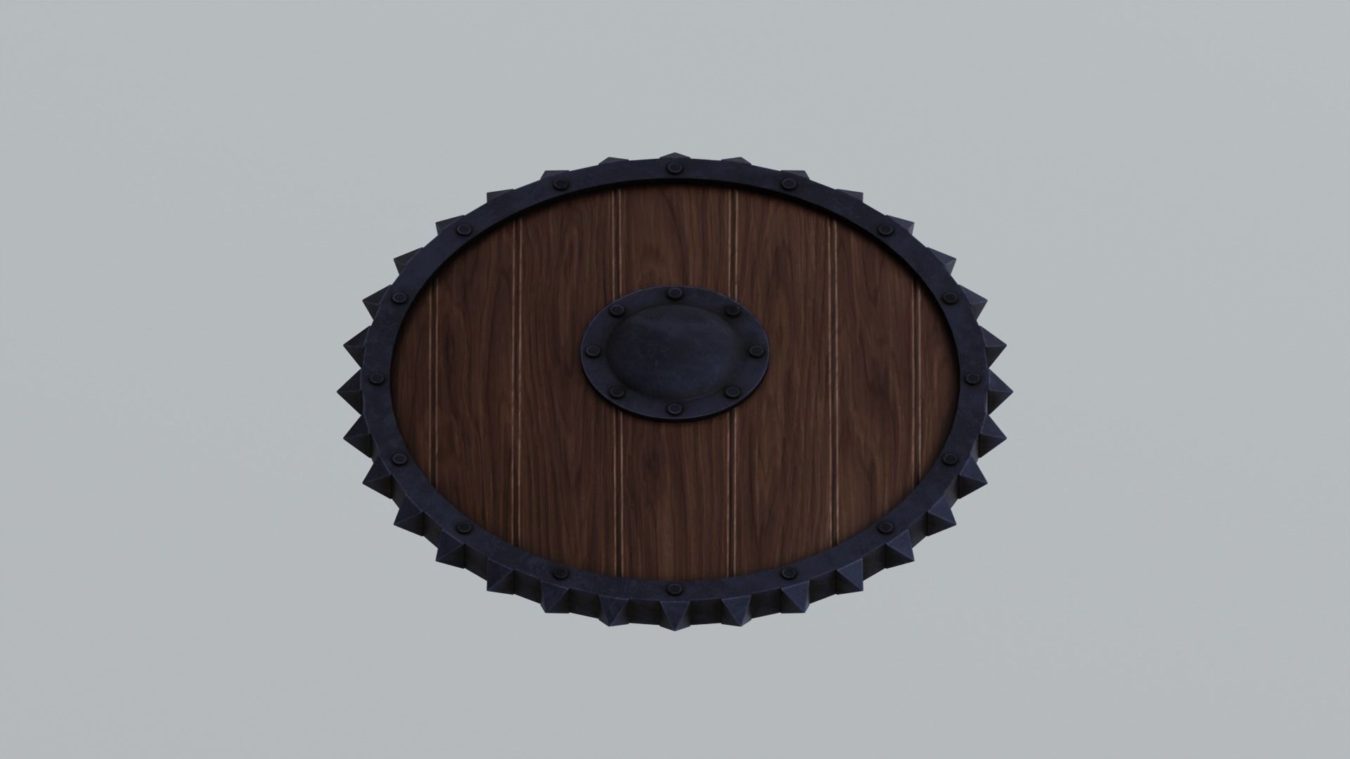 Medieval round wooden shield Low-poly 3D model_6