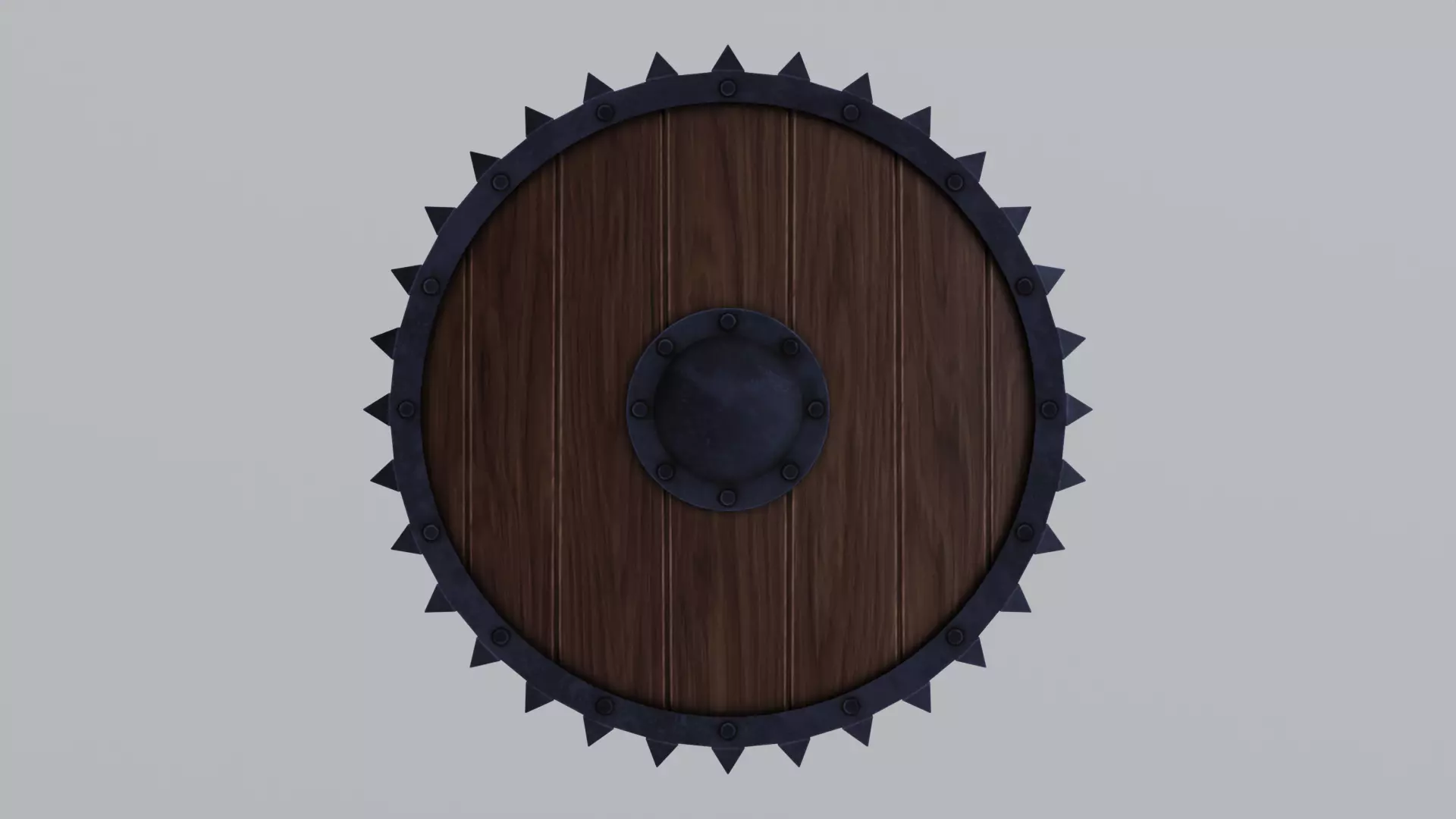 Medieval round wooden shield Low-poly 3D model_0