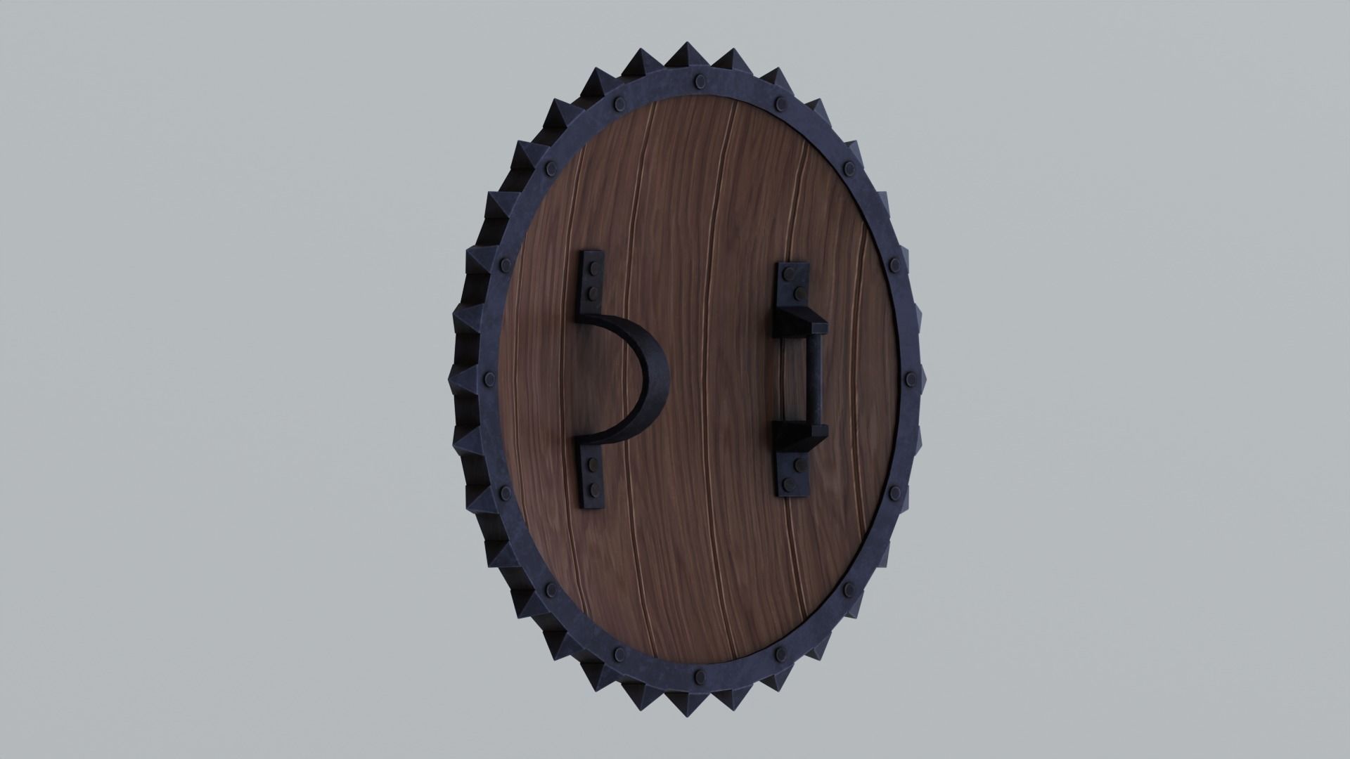 Medieval round wooden shield Low-poly 3D model_4