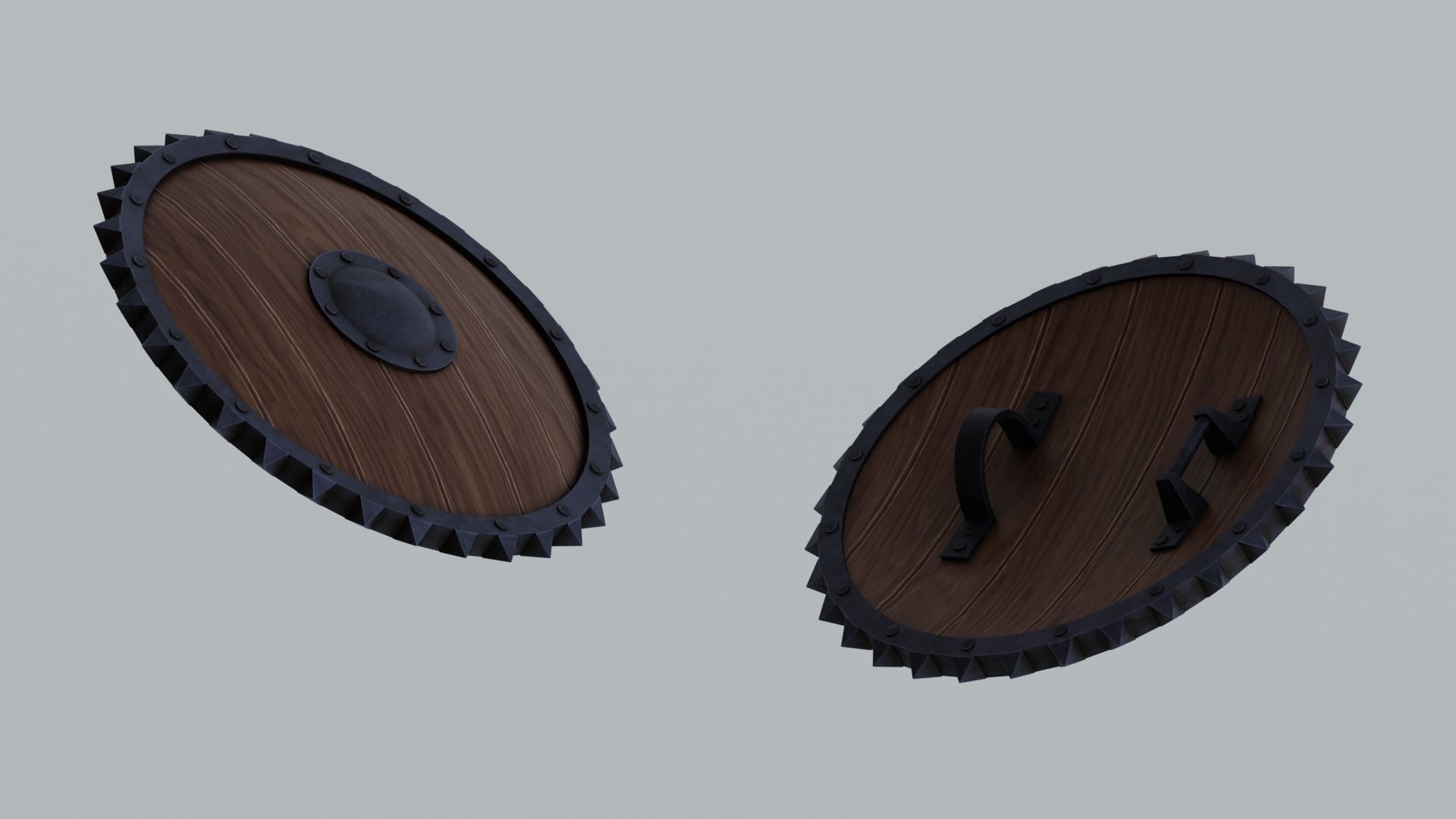 Medieval round wooden shield Low-poly 3D model_12