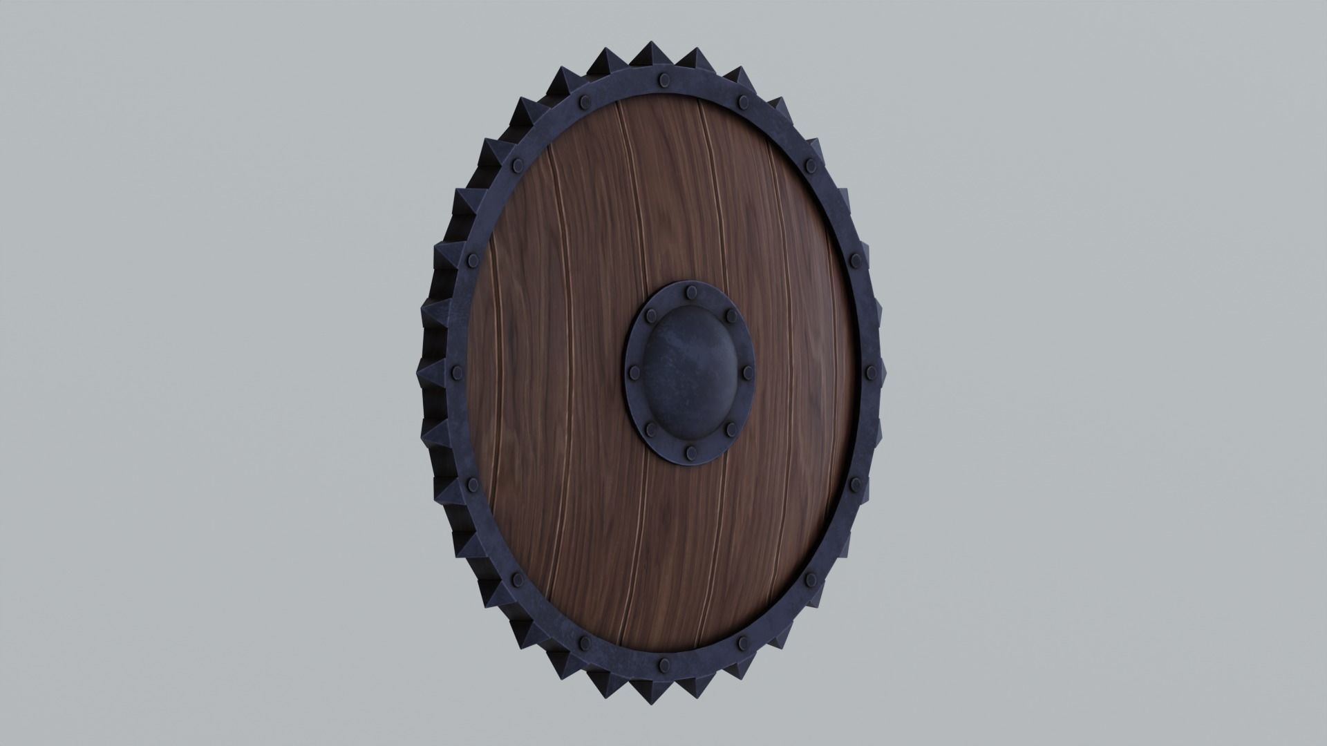 Medieval round wooden shield Low-poly 3D model_1