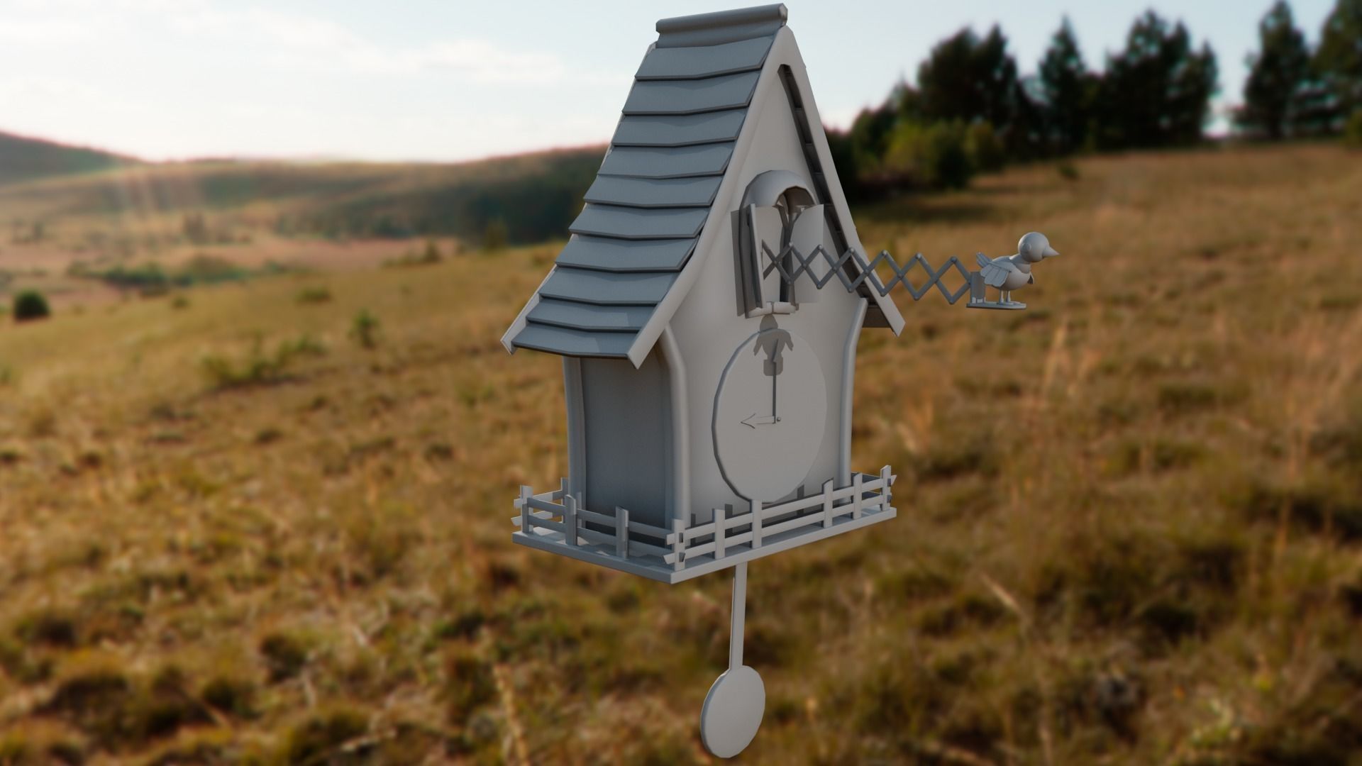 Cuckoo clock Low-poly 3D model_36