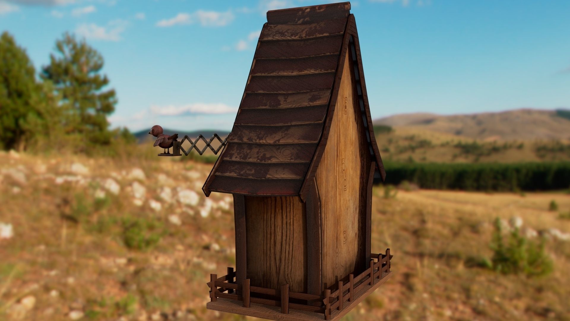 Cuckoo clock Low-poly 3D model_6