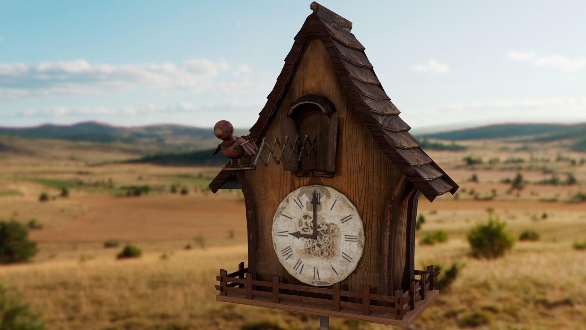 Cuckoo clock Low-poly 3D model_2