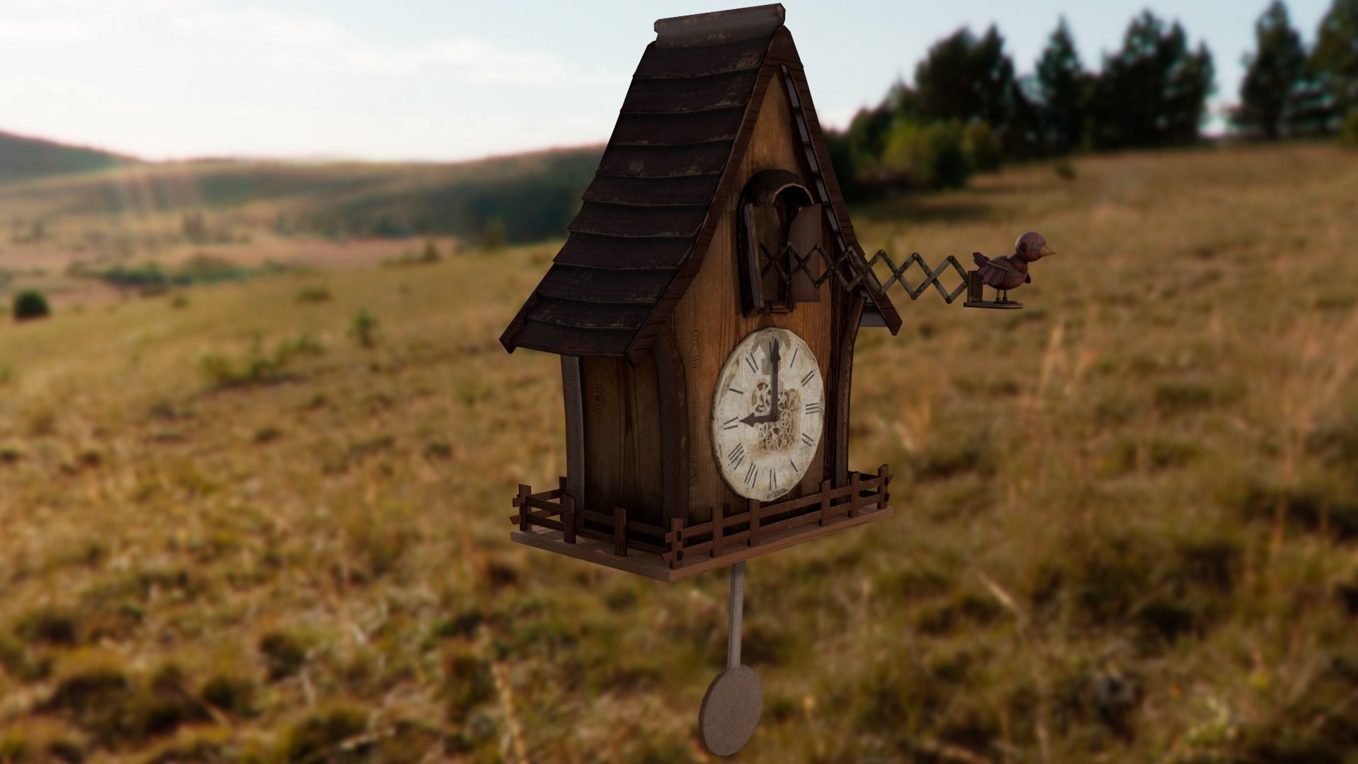 Cuckoo clock Low-poly 3D model_10