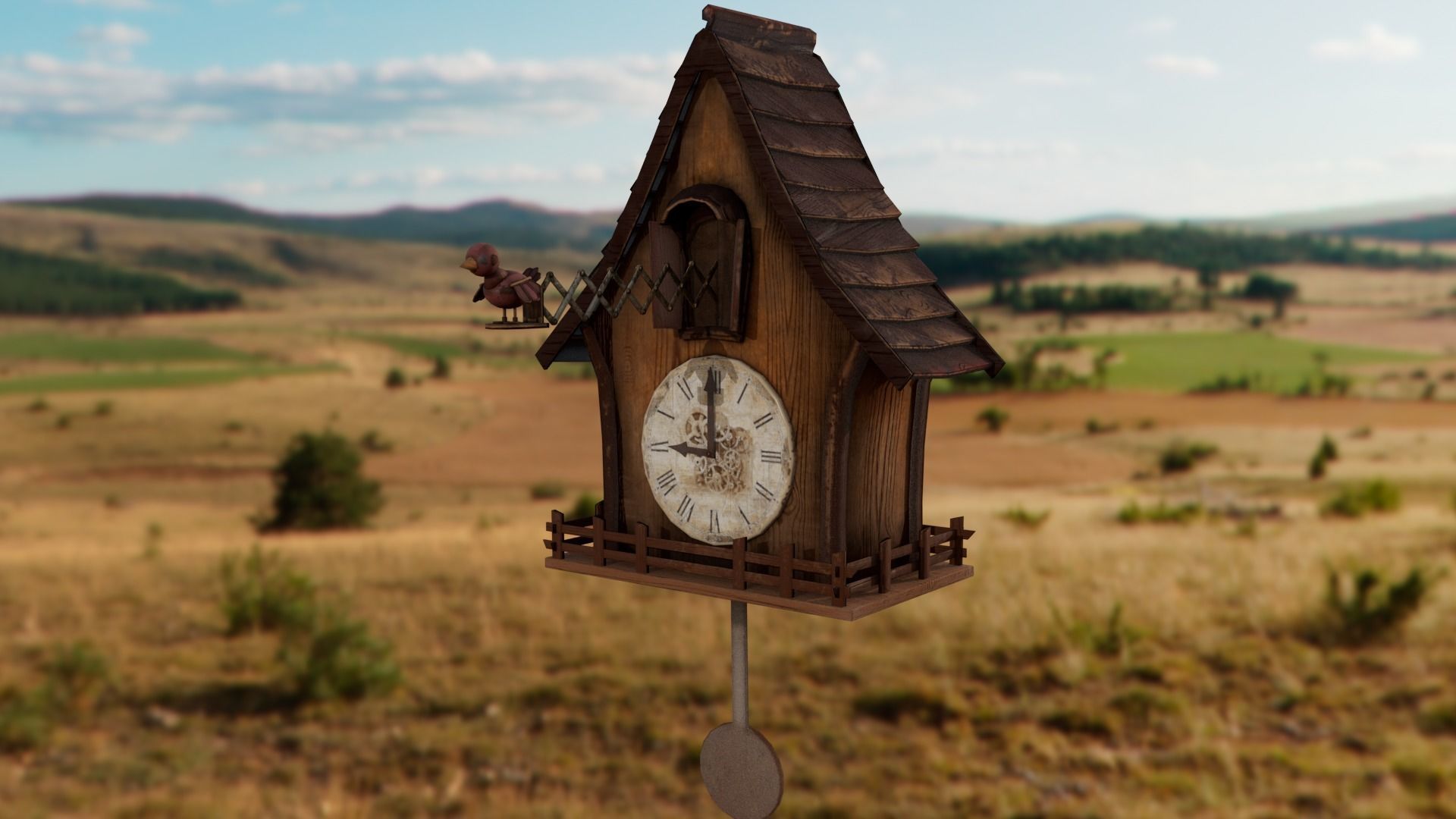 Cuckoo clock Low-poly 3D model_15