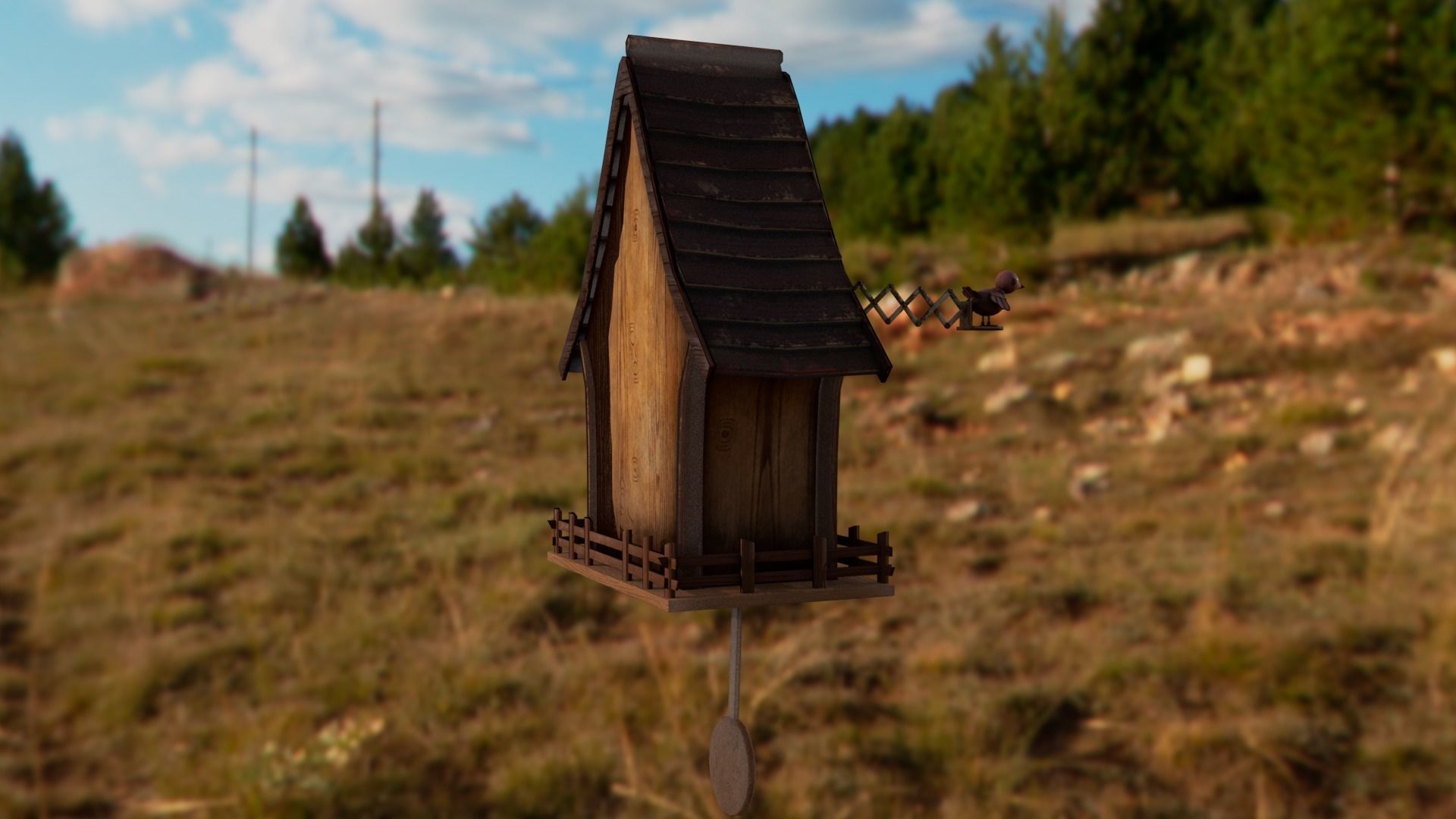 Cuckoo clock Low-poly 3D model_17