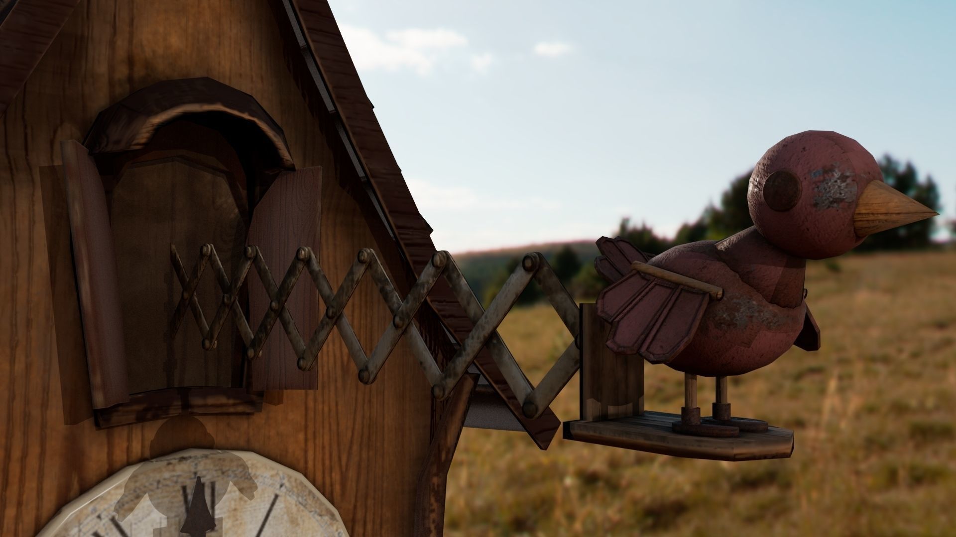 Cuckoo clock Low-poly 3D model_8