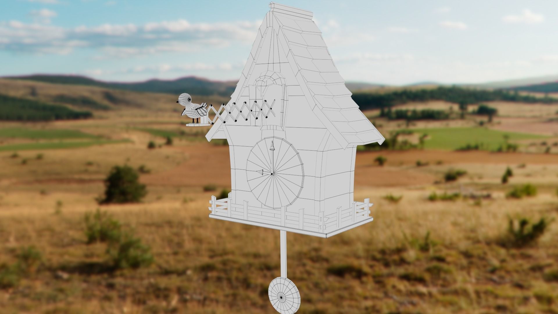 Cuckoo clock Low-poly 3D model_50