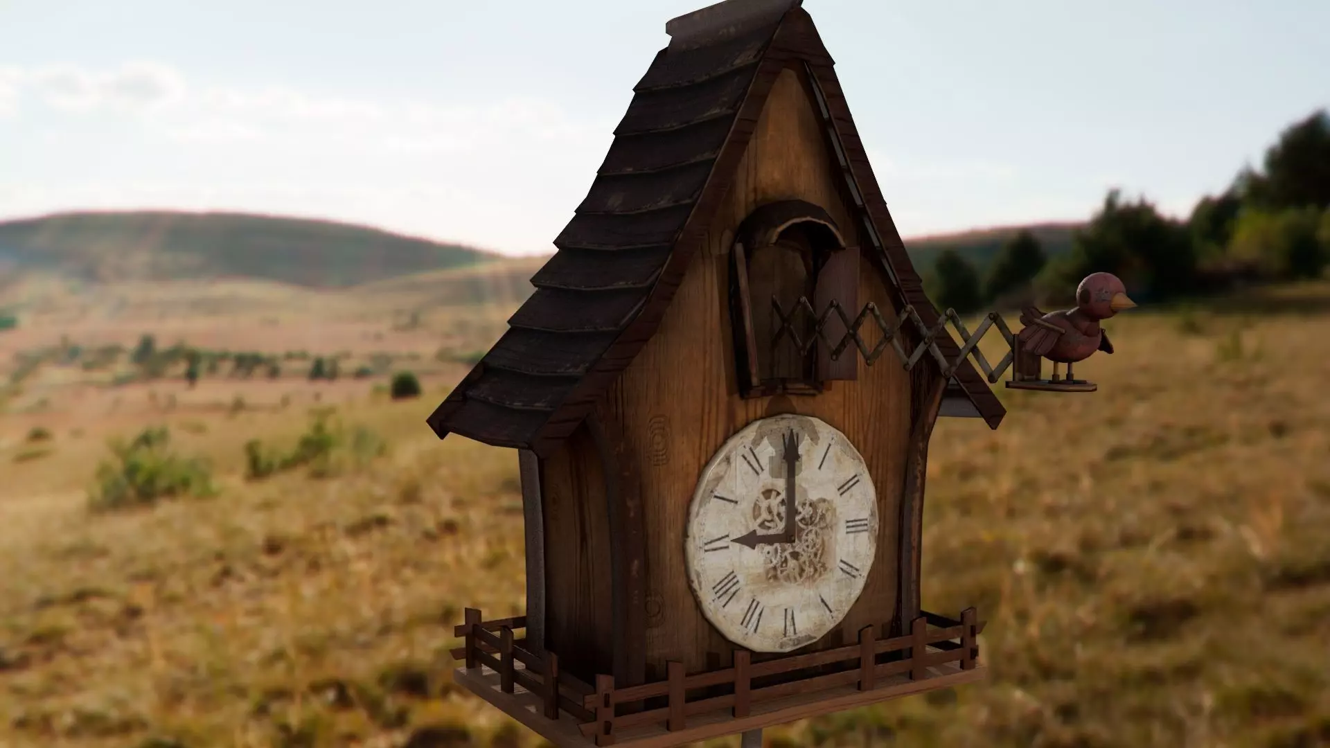 Cuckoo clock Low-poly 3D model_0