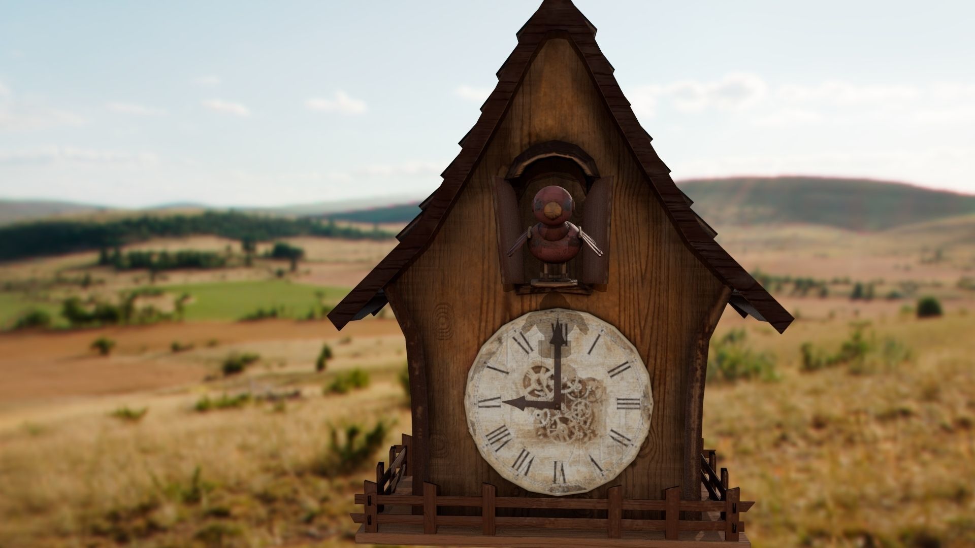 Cuckoo clock Low-poly 3D model_1