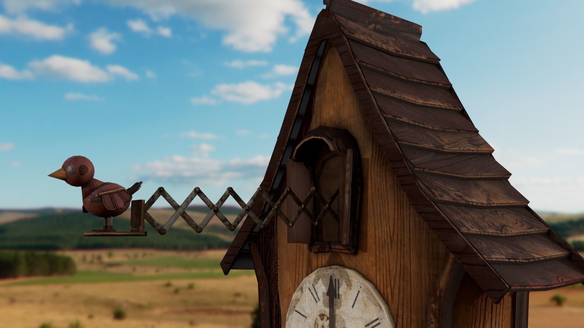 Cuckoo clock Low-poly 3D model_4