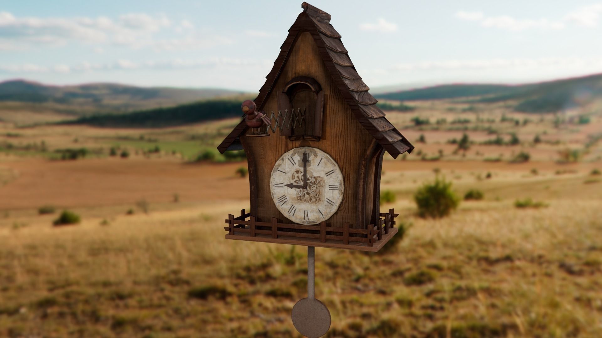 Cuckoo clock Low-poly 3D model_9