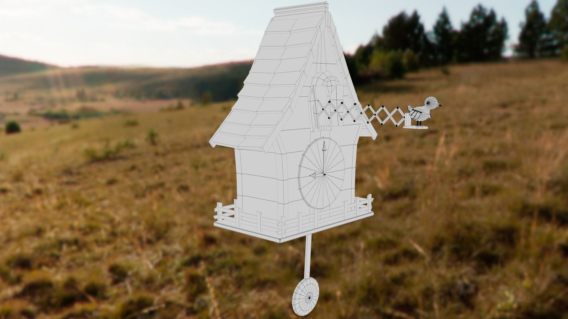 Cuckoo clock Low-poly 3D model_40