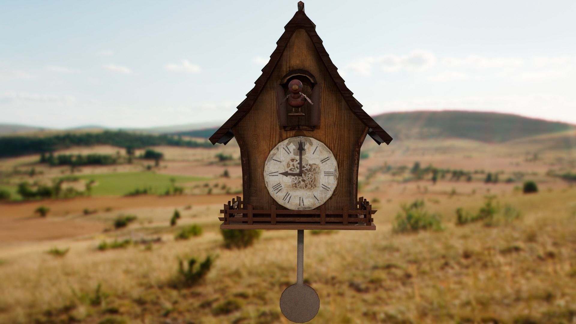 Cuckoo clock Low-poly 3D model_14