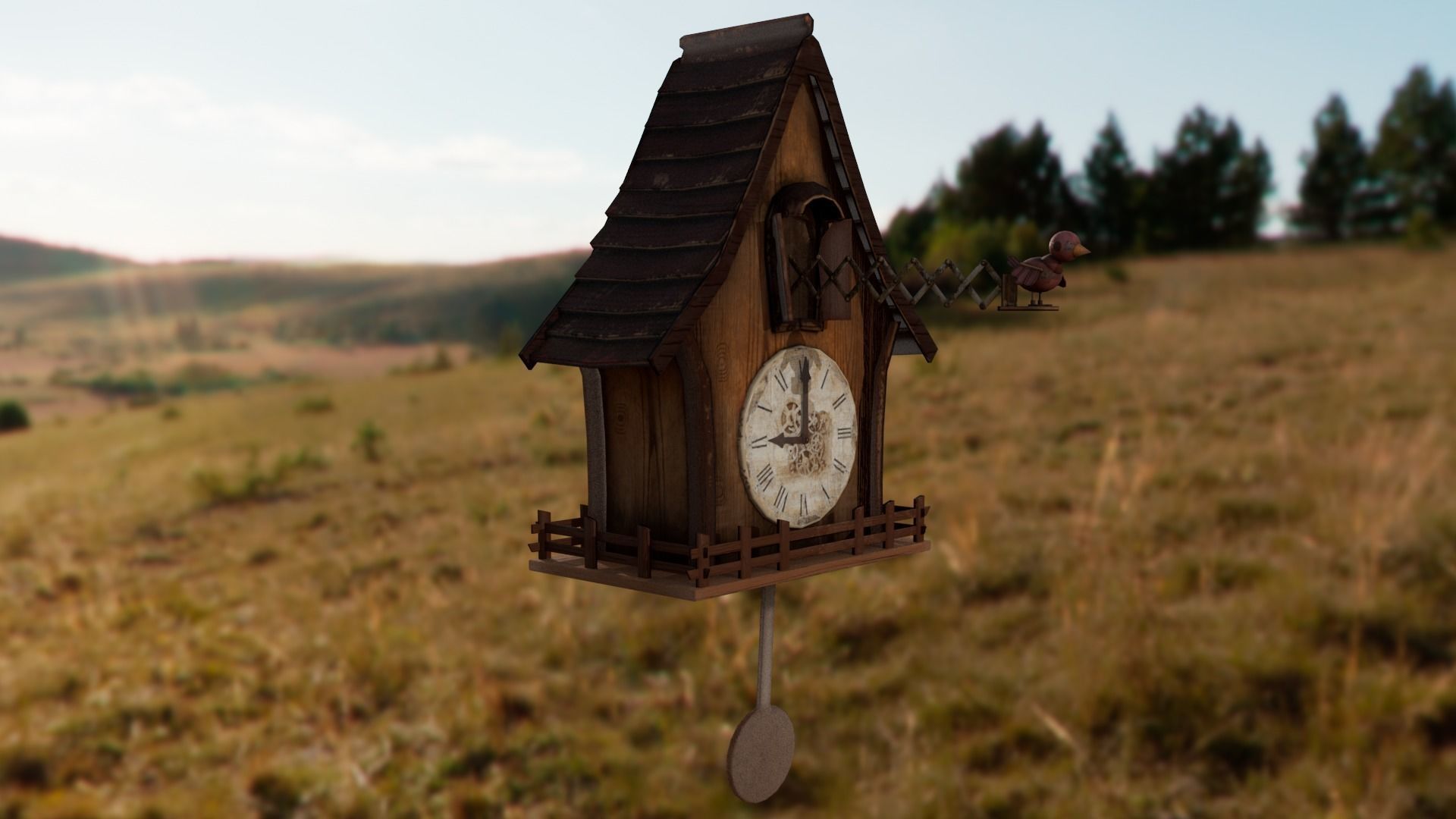 Cuckoo clock Low-poly 3D model_18
