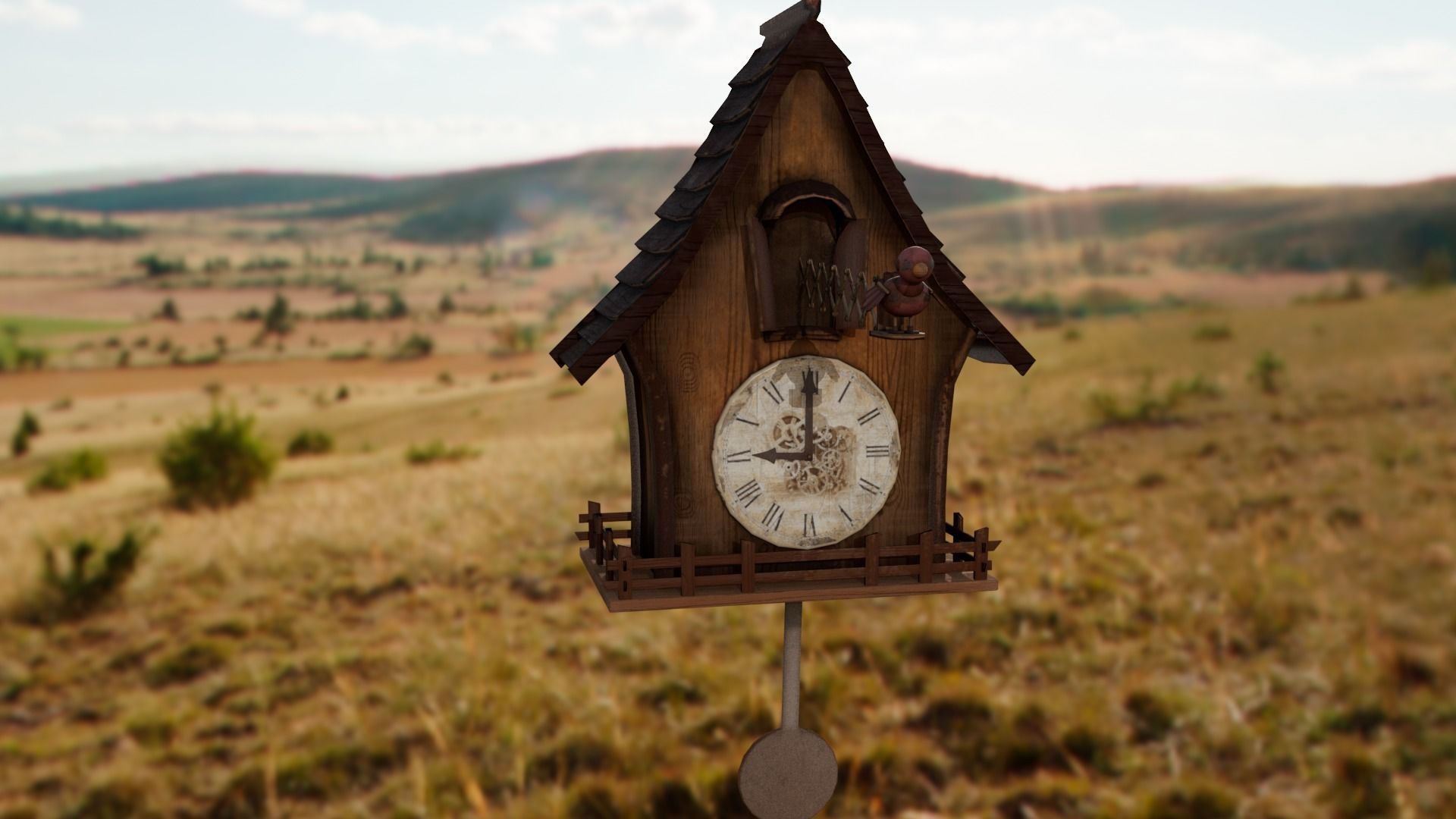 Cuckoo clock Low-poly 3D model_11