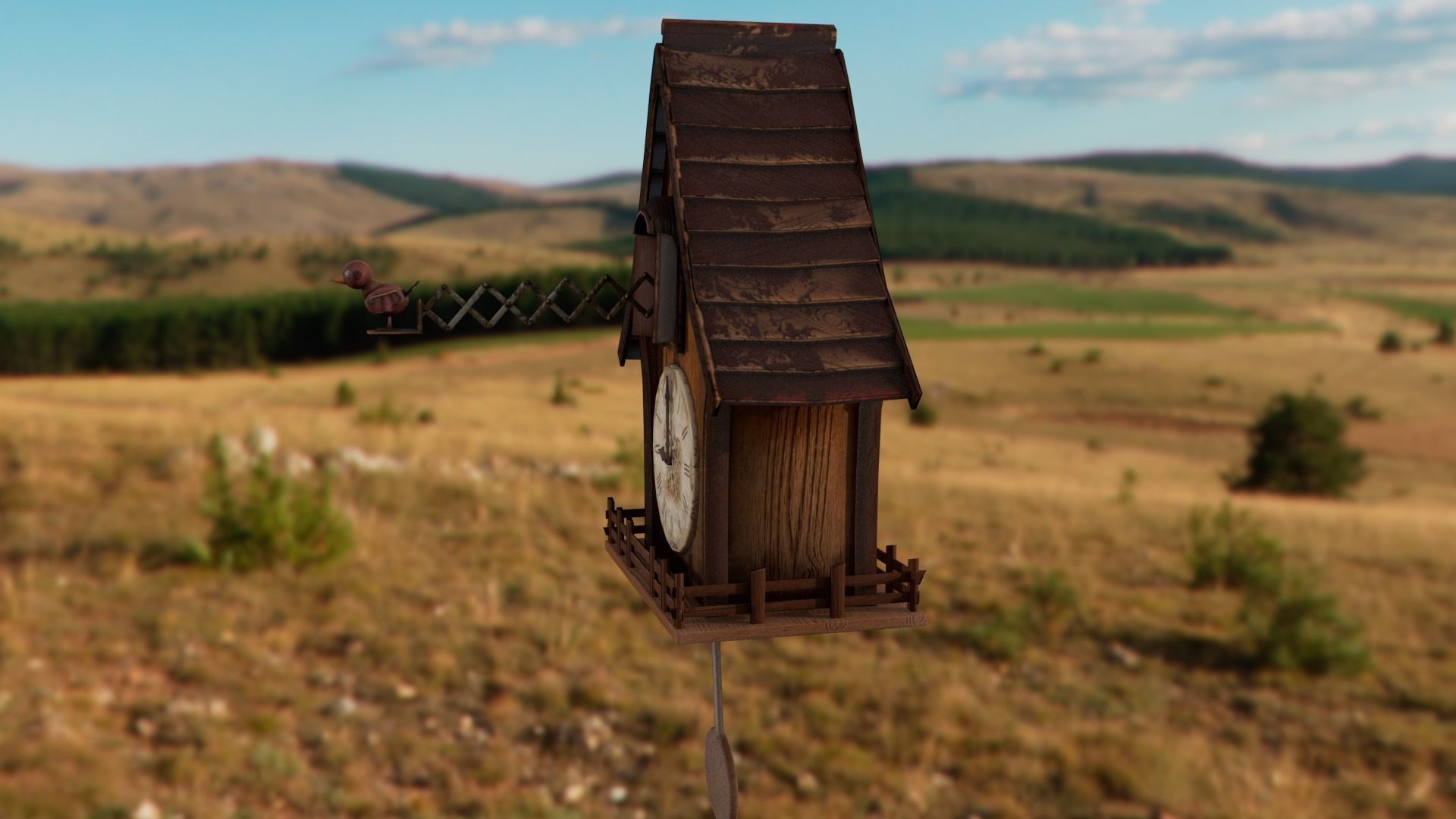 Cuckoo clock Low-poly 3D model_12