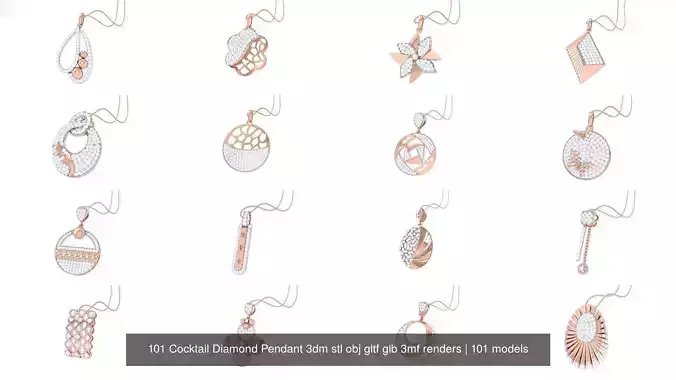 101 Cocktail Diamond Pendant 3dm stl obj gltf glb 3mf renders 3D Model Collection