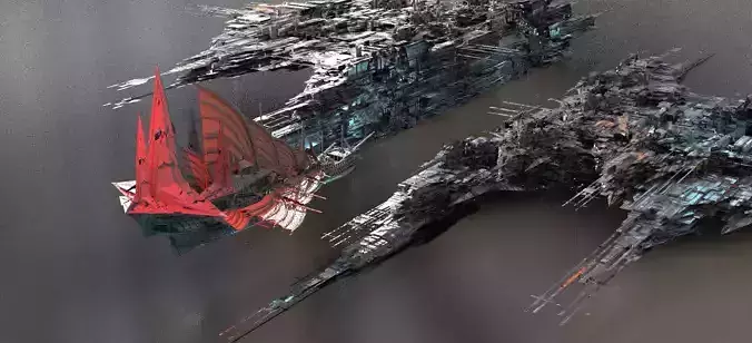 Dark Cyberpunk Trading outpost kit bash  3D model