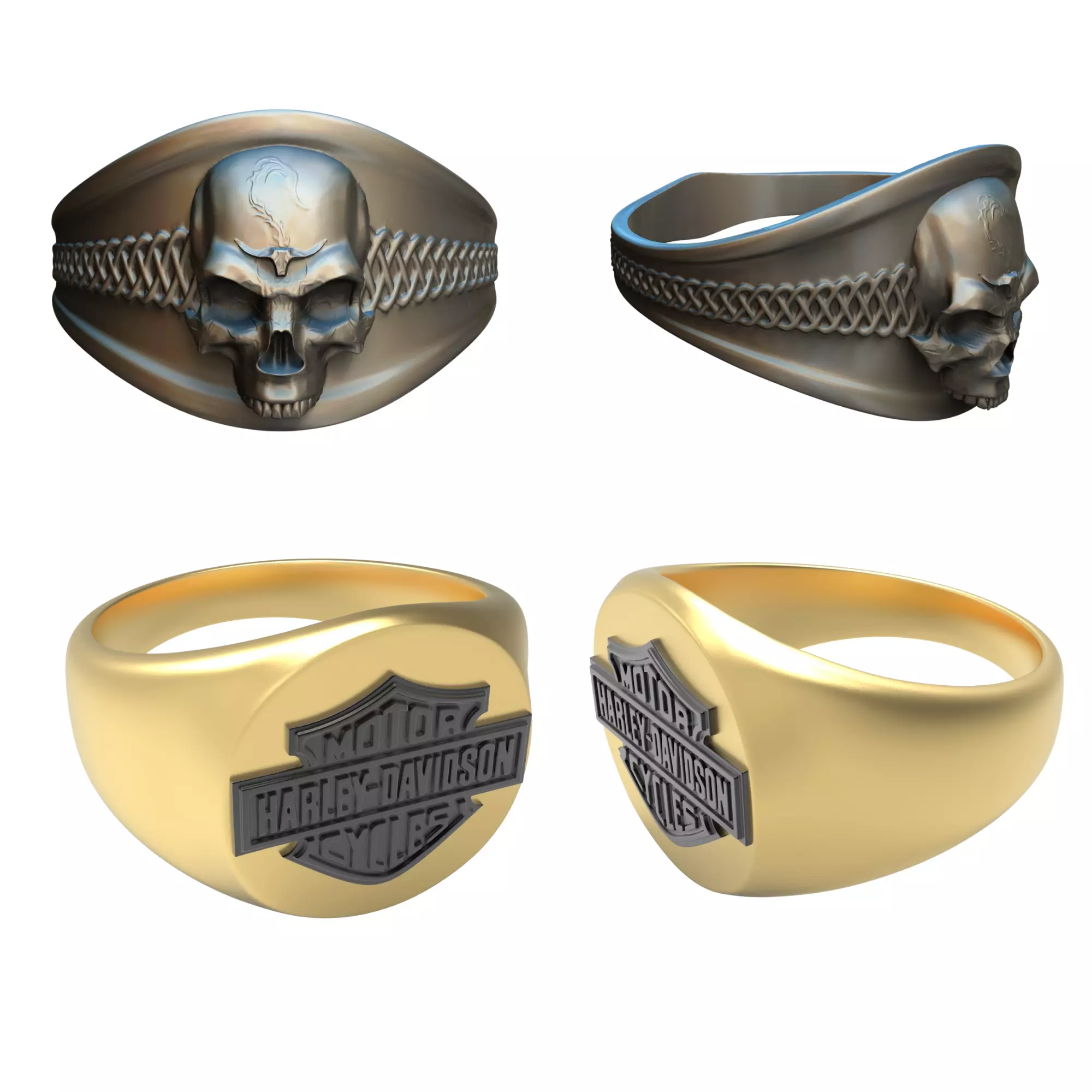 Celtic Ring Set Skull And Motorcycle 2pcs 3D print model