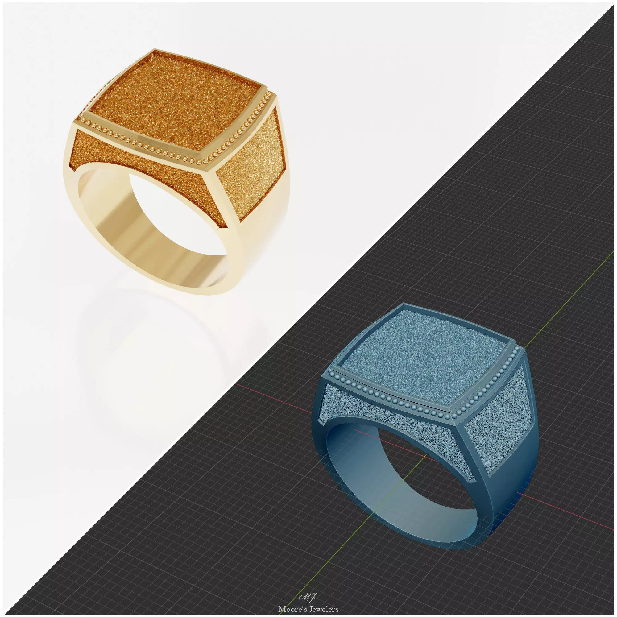 Textured Signet or Class Ring Shank Includes Source Files 3D print model_0