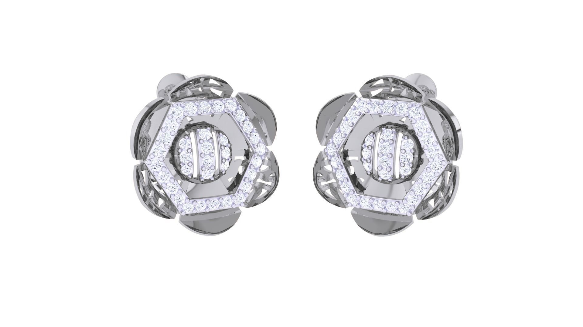 Flower Women Pendant Earrings set 3dm stl obj gltf glb 3mf 3D print model_9