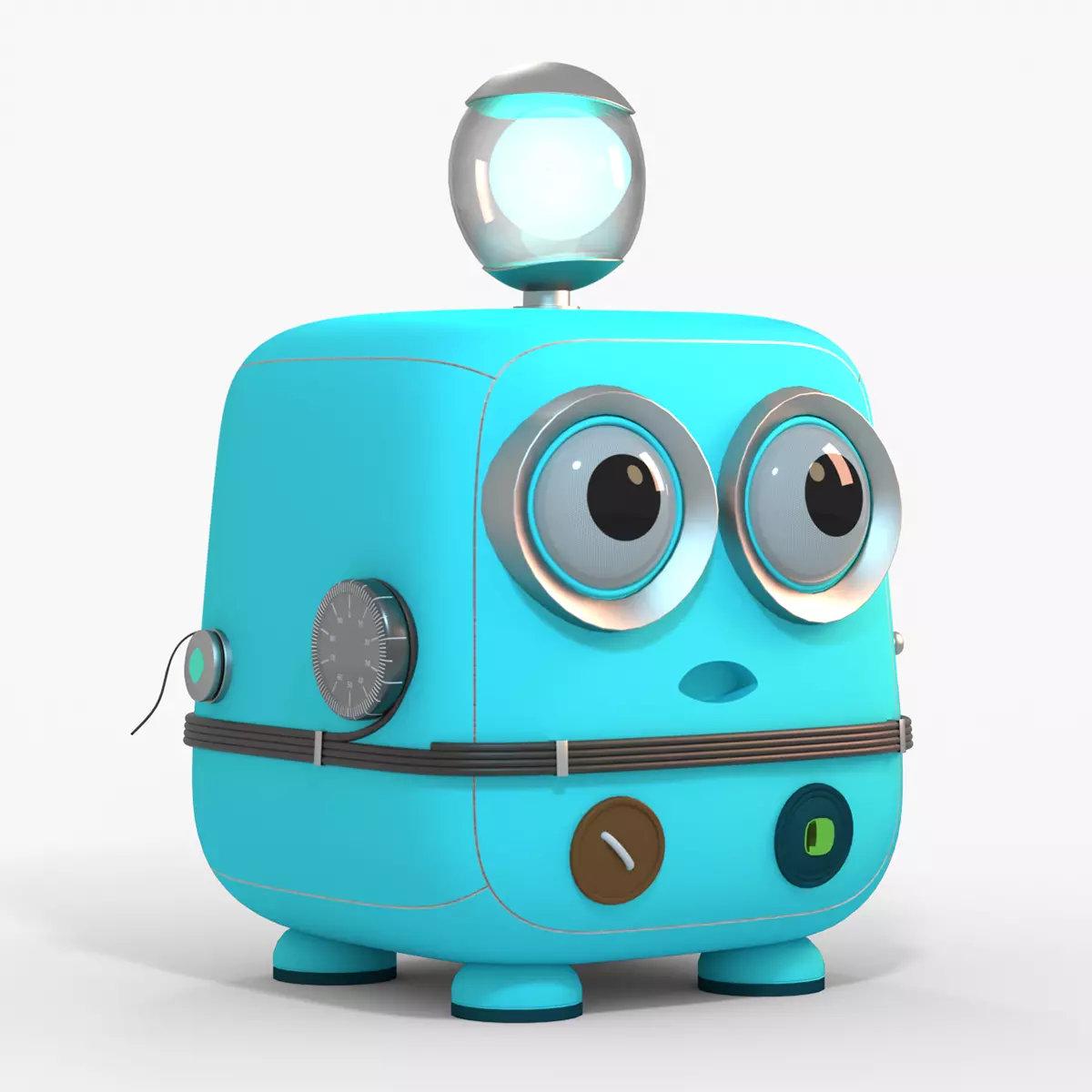 Cute cube robot looks like a little chicken Low-poly 3D model