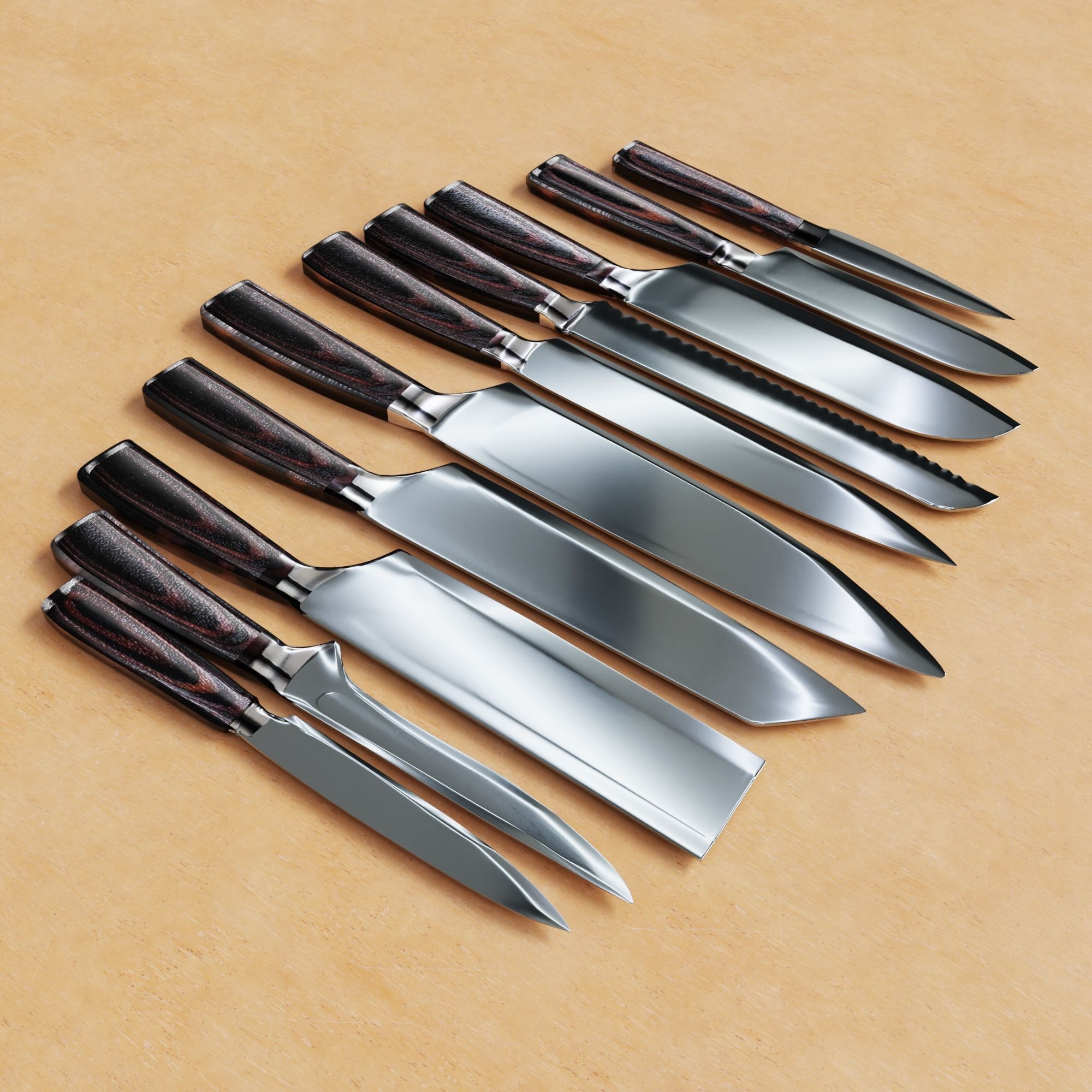 Knife set Low-poly 3D model_1