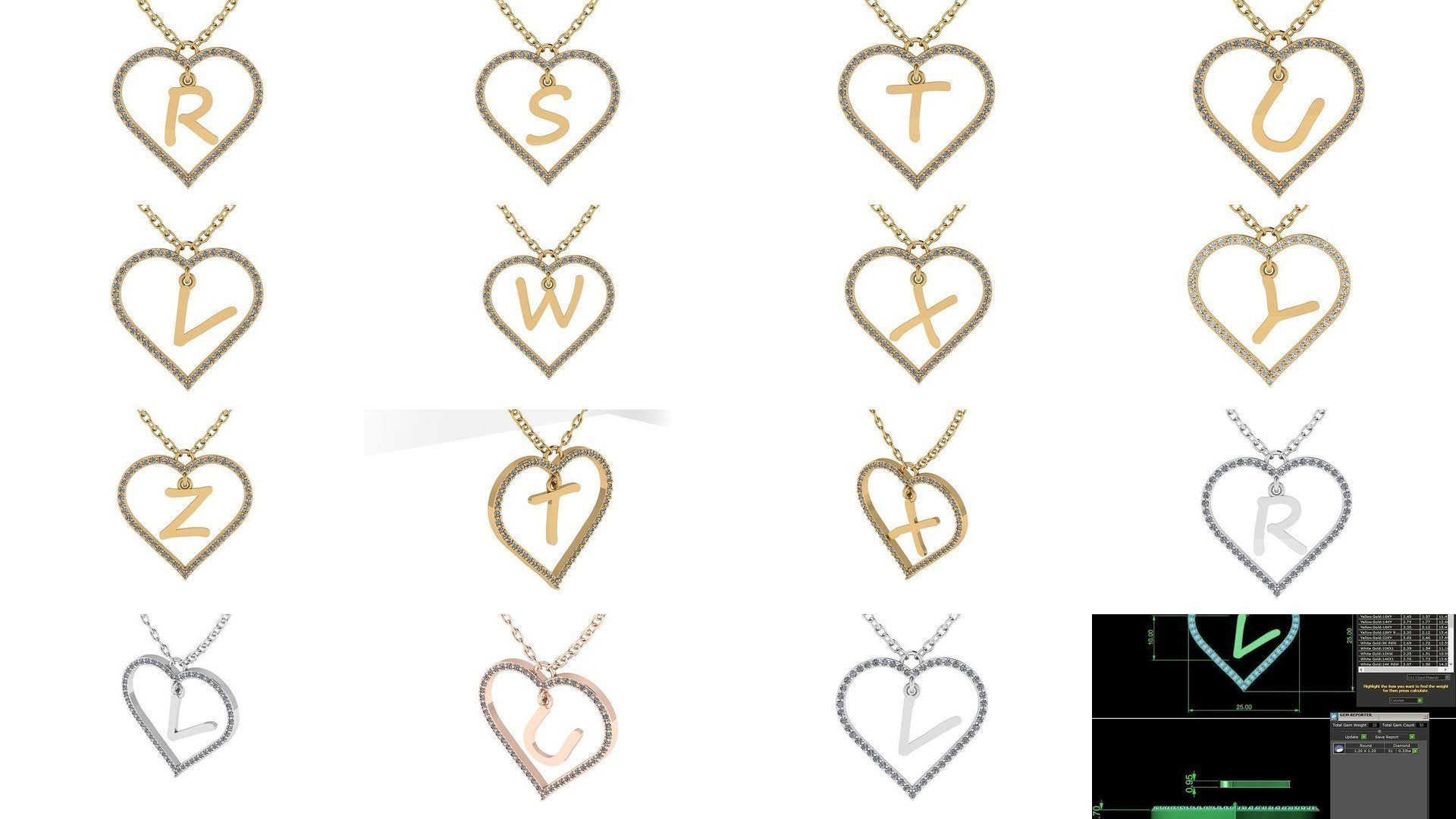 Diamond Heart Pendant Alphabet Collection _26