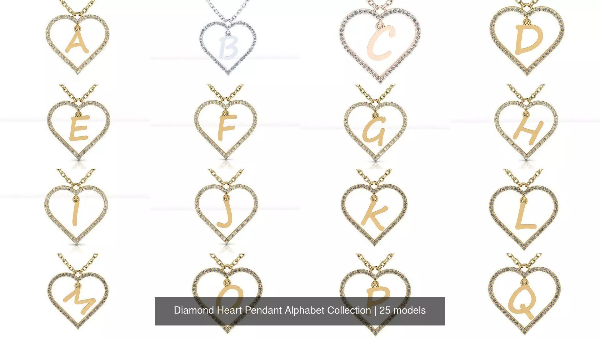 Diamond Heart Pendant Alphabet Collection _0