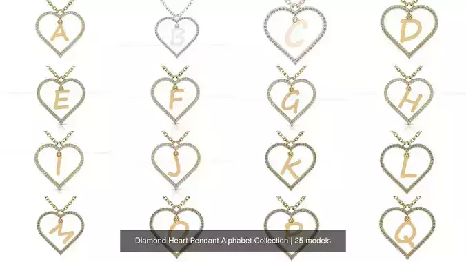 Diamond Heart Pendant Alphabet Collection 