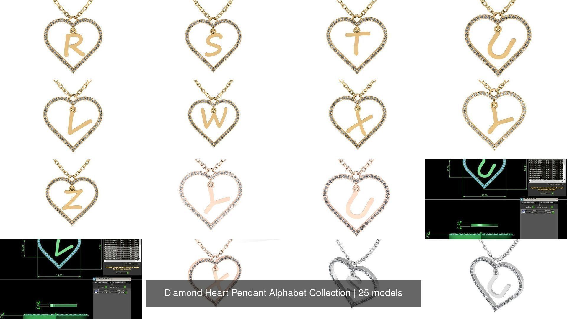 Diamond Heart Pendant Alphabet Collection _27