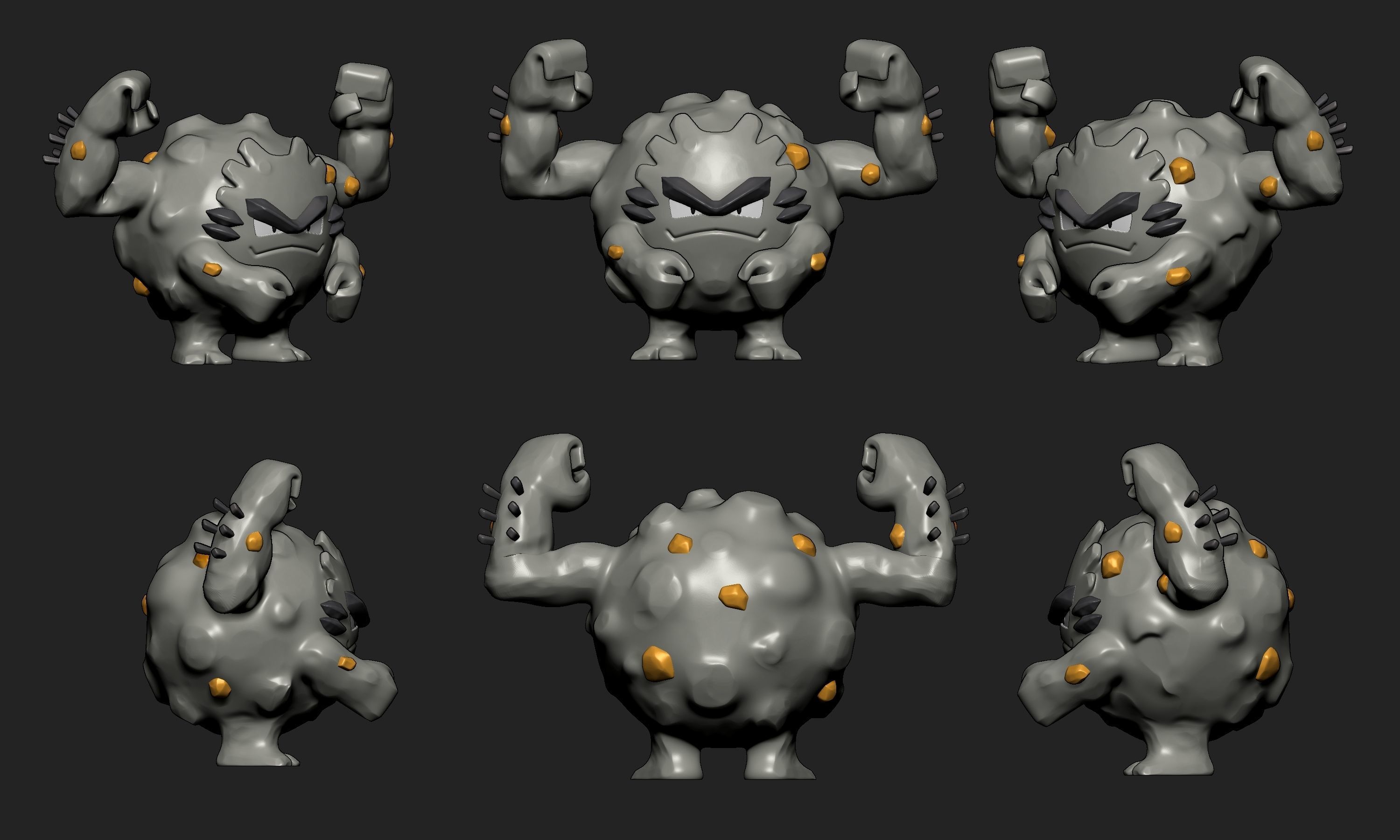 Pokemon - Alolan Geodude Graveler and Golem with 2 poses 3D print model_10