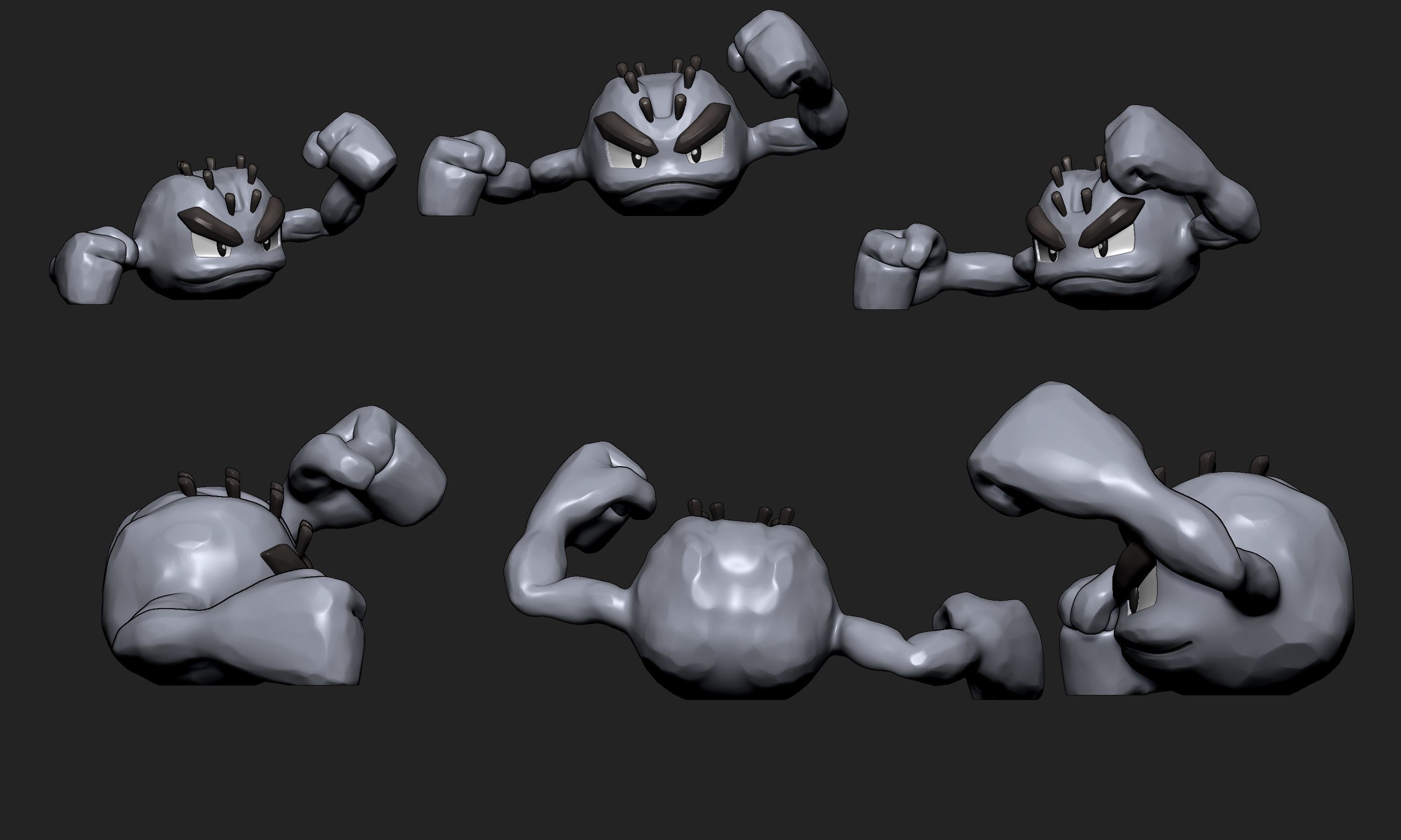 Pokemon - Alolan Geodude Graveler and Golem with 2 poses 3D print model_3