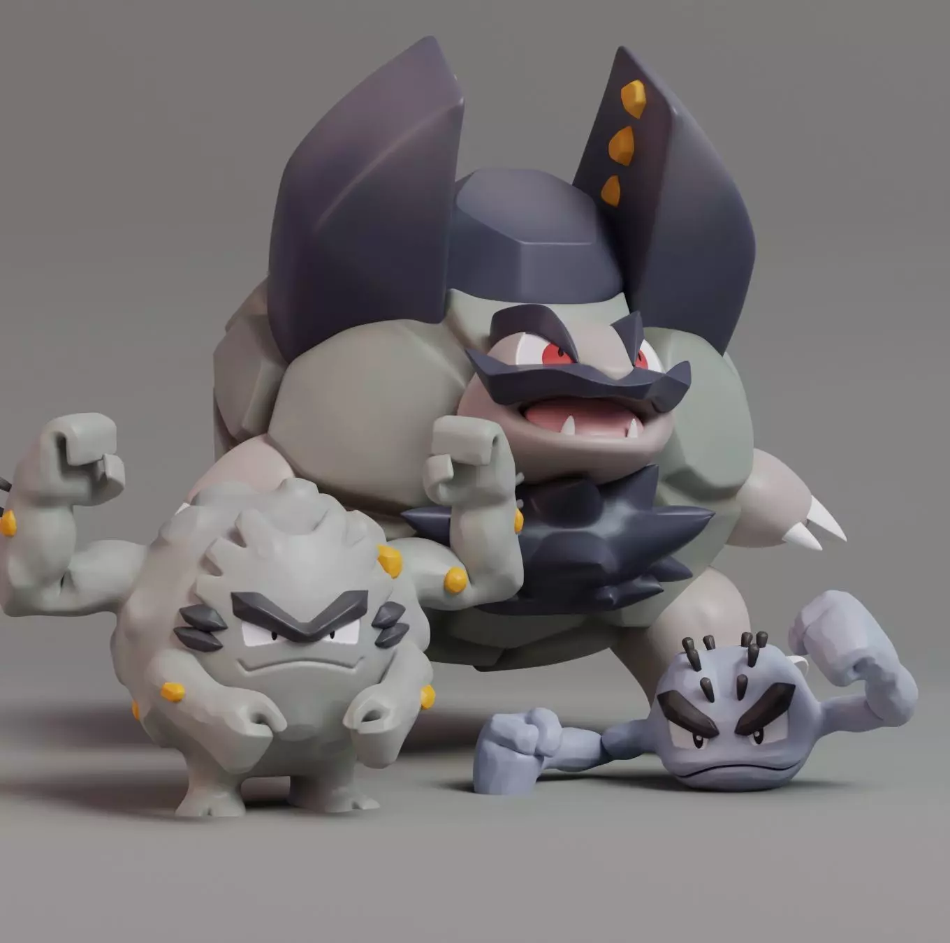 Pokemon - Alolan Geodude Graveler and Golem with 2 poses 3D print model_0